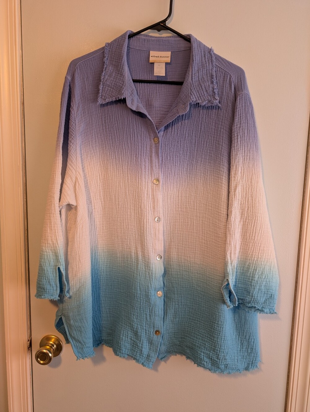 Alfred Dunner Ombre Lavender to Sky Blue Cotton Gauze Button-Down